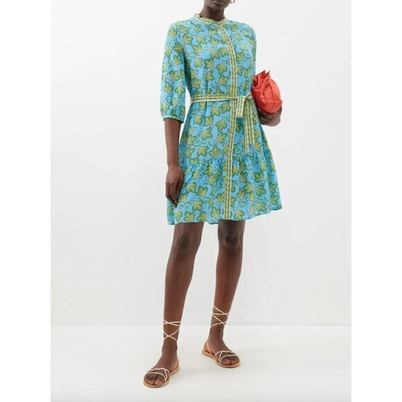 SALONI Tyra Printed Silk Shirt Dress Blue Multi Womens Size 10 - Picture 1 of 8
